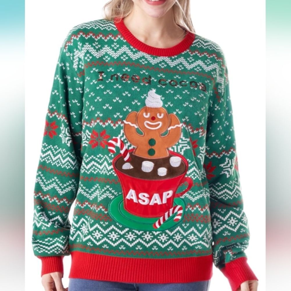 Giggling Getup Ugly Christmas Sweater Gingerbread Man Size Medium NWOT P2P 25 In
